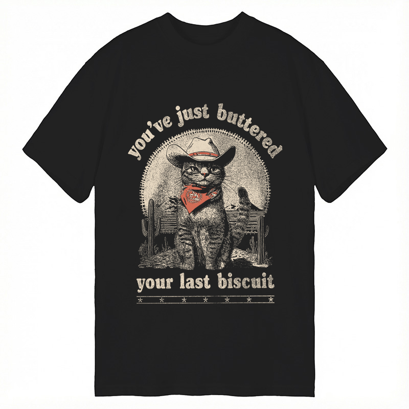 Modecanvas Western Cowboy Cat DTG Printing Classic T-Shirt-modecanvas