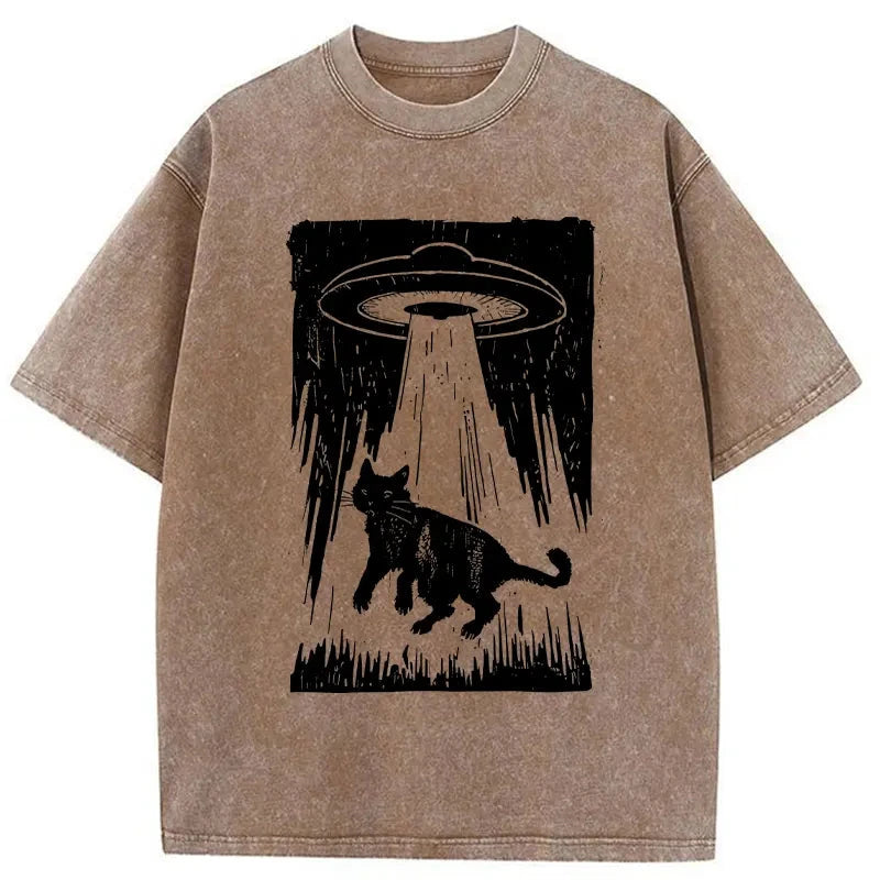Modecanvas Cat Kidnapped By Aliens Washed T-Shirt