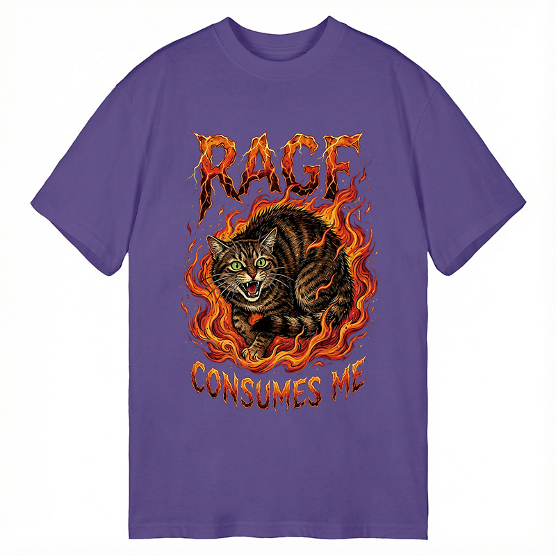 Modecanvas Rage Consumes Me Angry Cat Meme DTG Printing Classic T-Shirt-modecanvas