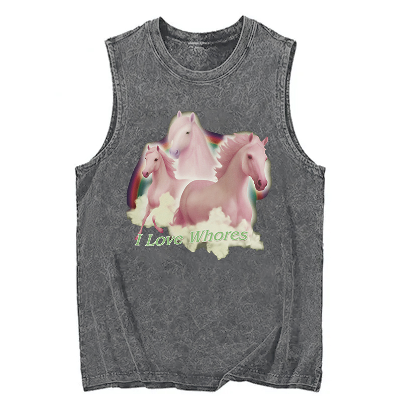 Modecanvas I Love Whores DTG Printing Washed Tank-modecanvas