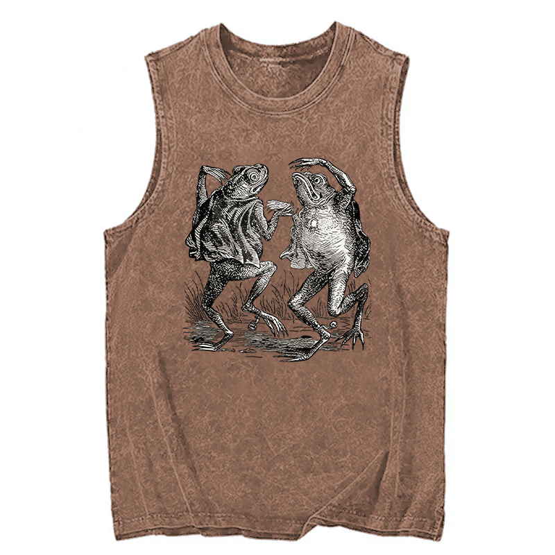 Modecanvas Dancing Frog Japanese DTG Printing Washed Tank-modecanvas