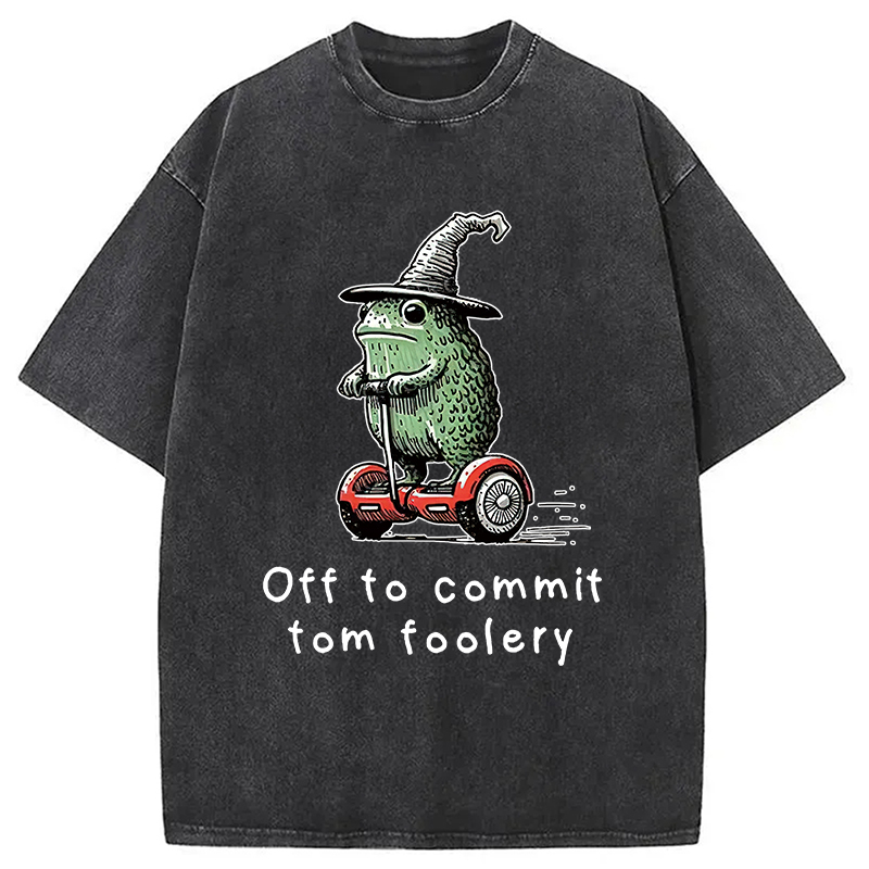 Modecanvas Frog Riding A Balance Scooter Washed T-Shirt-modecanvas