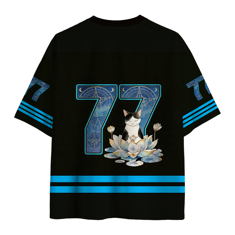Modecanvas Funny Cat Lotus Zen Auspiciousness Mesh Jersey-modecanvas