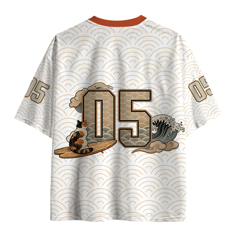 Modecanvas Bruh. The Great Wave Japanese Surfing Cat Mesh Jersey-modecanvas