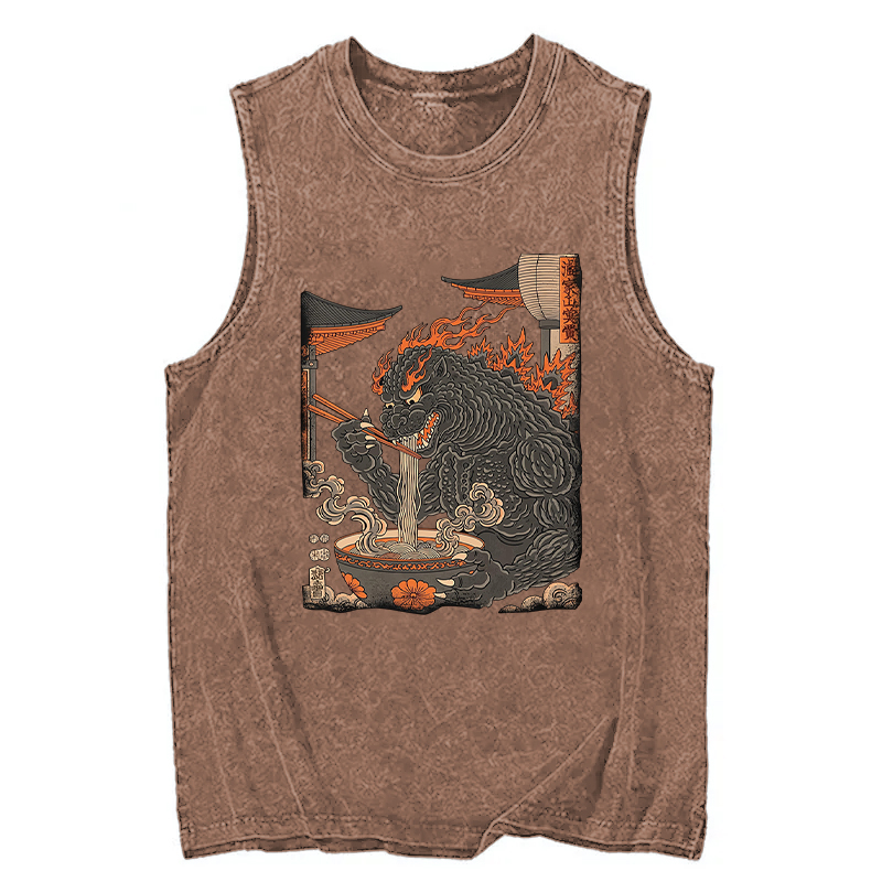 Modecanvas Vintage Monster Ramen DTG Printing Washed Tank-modecanvas