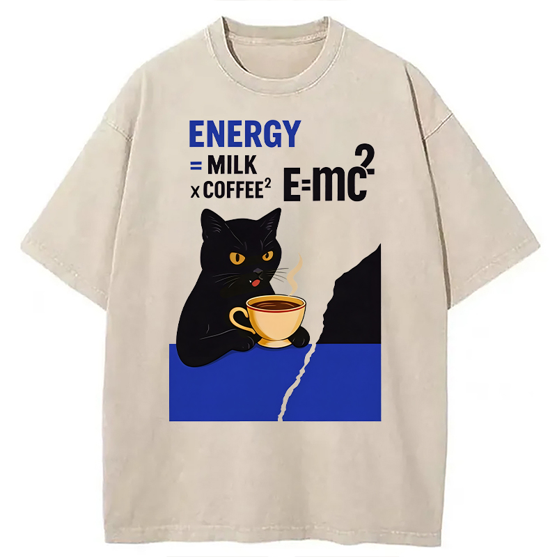Modecanvas Cat Coffee Energy Formula DTG Printing Washed T-Shirt