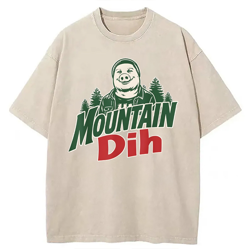 Modecanvas Mountain Dih John Pork Brainrot Meme DTG Printing Washed T-Shirt