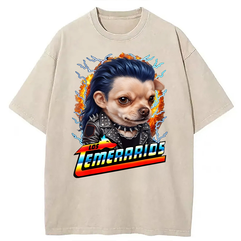 Modecanvas Los Temerarios Funny Dog Meme DTG Printing Washed T-Shirt