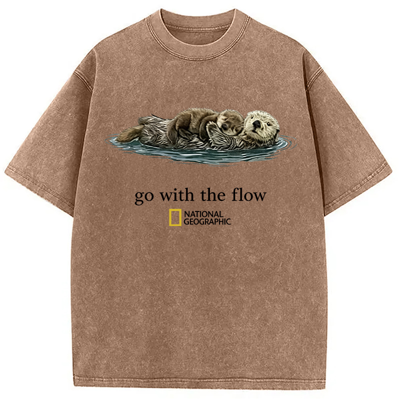 Modecanvas Go With The Flow Otter DTG Printing Washed T-Shirt
