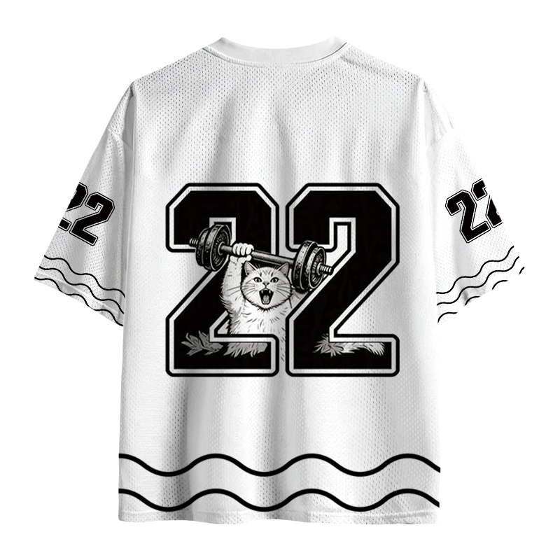 Modecanvas Cat Pumping Iron At The Gym Mesh Jersey-modecanvas