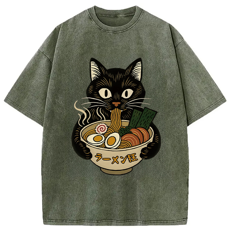 Modecanvas Cat Ramen Fanatic Washed T-Shirt