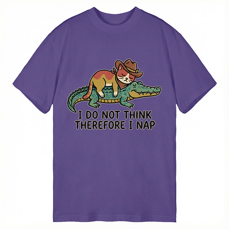 Modecanvas I Do Not Think Therefore I Nap Funny Western Cat DTG Printing Classic T-Shirt-modecanvas