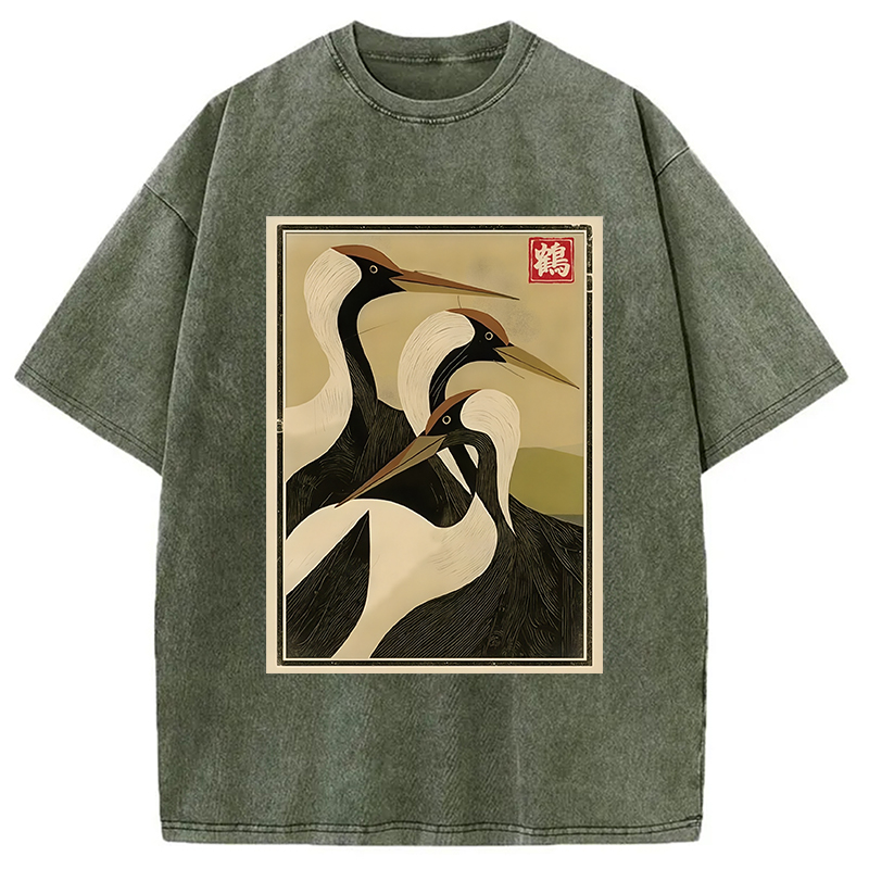 Modecanvas Japanese Crane Vintage Washed T-Shirt