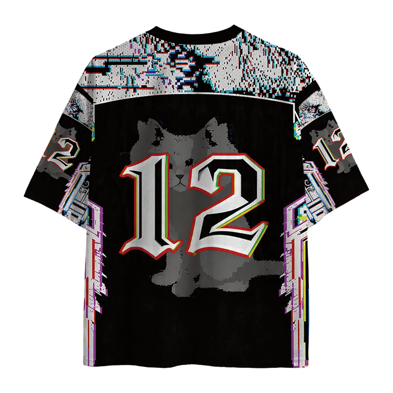 Modecanvas Glitch Cat Illusion Mesh Jersey-modecanvas