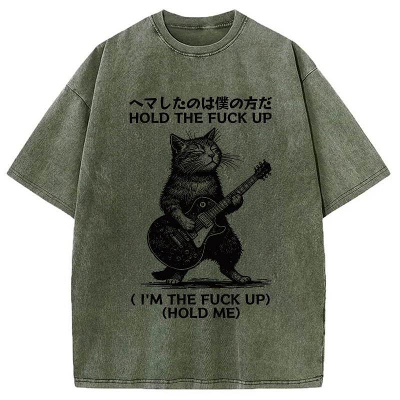 Modecanvas Funny Cat Guitarist Washed T-Shirt