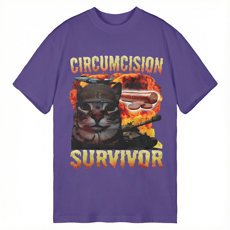 Modecanvas Circumcision Survivor Funny Cat Meme DTG Printing Classic T-Shirt-modecanvas