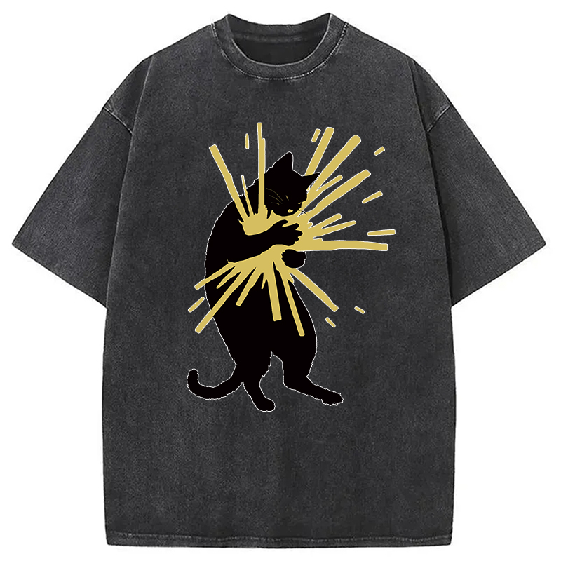 Modecanvas Cat Holding Light Washed T-Shirt