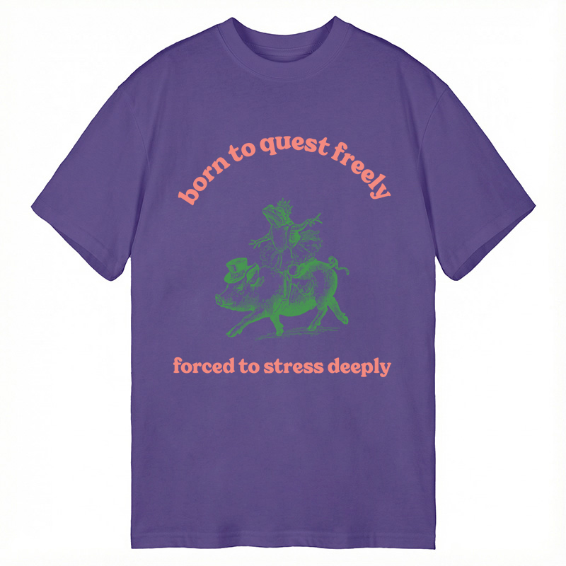 Modecanvas Born to Quest Freely Funny Pig Frog DTG Printing Classic T-Shirt-modecanvas