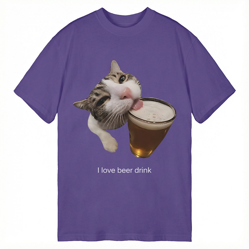 Modecanvas Funny Beer Kitty Meme DTG Printing Classic T-Shirt-modecanvas