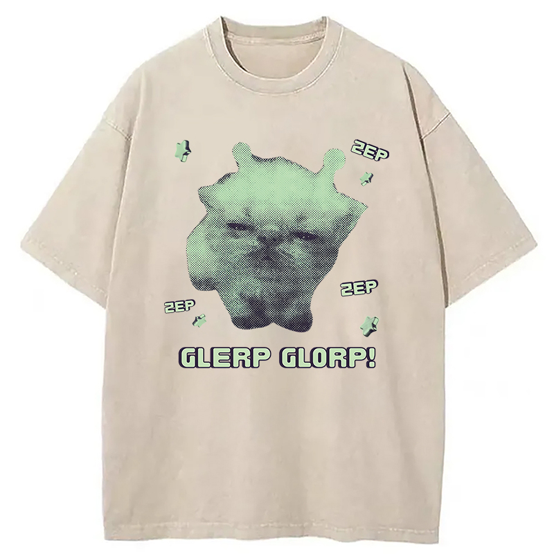 Modecanvas Sleepy Glerp Glorp Funny Cat Meme DTG Printing Washed T-Shirt