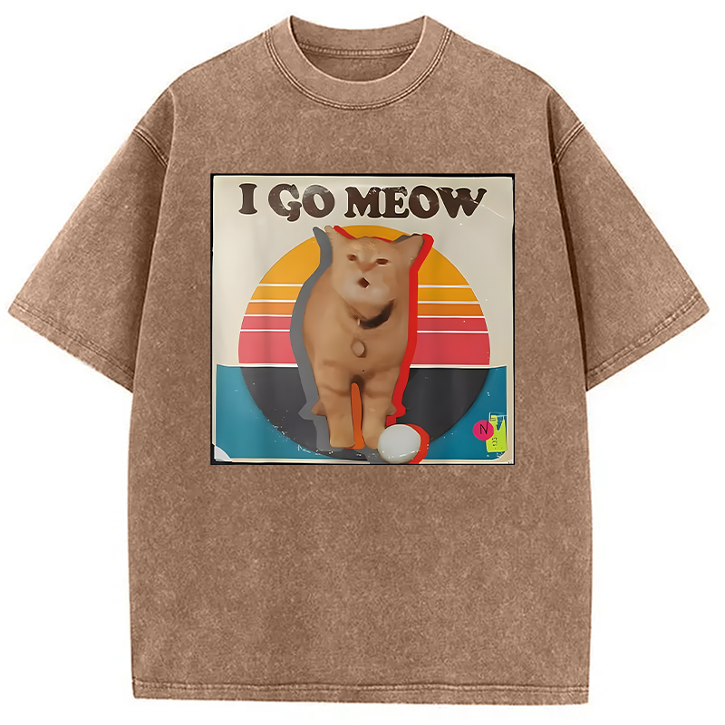 Modecanvas I Go Meow Funny Singing Cat Meme DTG Printing Washed T-Shirt