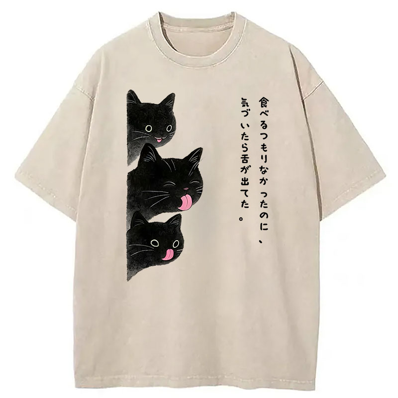 Modecanvas Cats Who Forgot They Stuck Tongues Out DTG Printing Washed T-Shirt
