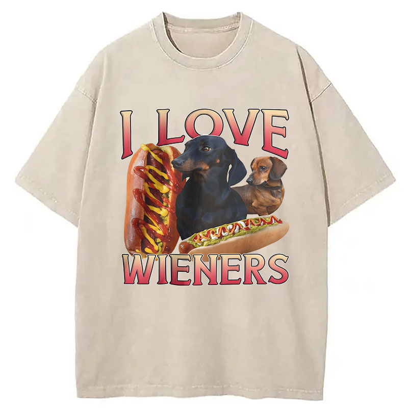 Modecanvas I Love Wieners Funny Dog Meme DTG Printing Washed T-Shirt