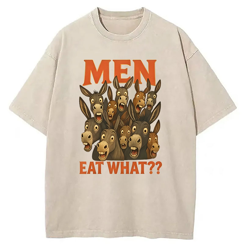 Modecanvas Men Eat What? Donkey DTG Printing Washed T-Shirt