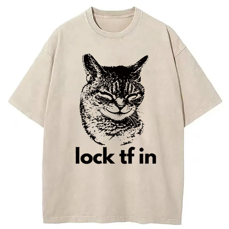 Modecanvas Serious Cat Locked In DTG Printing Washed T-Shirt