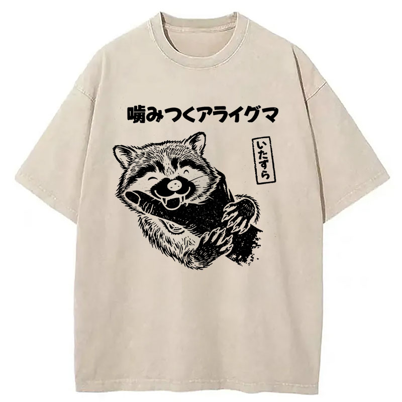 Modecanvas Mischief Raccoon DTG Printing Washed T-Shirt
