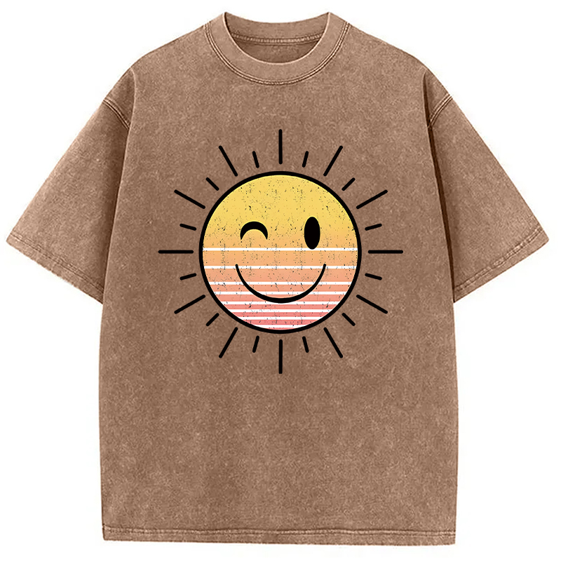 Modecanvas Sunshine Smile Face DTG Printing Washed T-Shirt