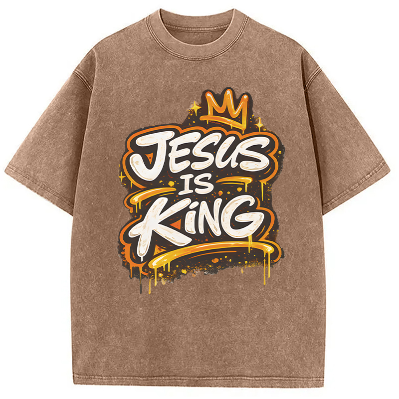 Modecanvas Jesus Is King Street DTG Printing Washed T-Shirt