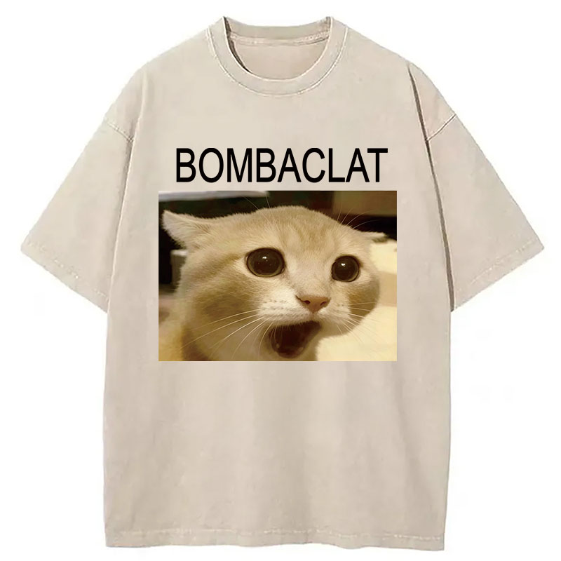 Modecanvas Bombaclat Cat Meme DTG Printing Washed T-Shirt