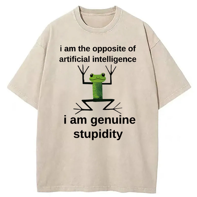 Modecanvas Genuine Stupidity Frog Meme DTG Printing Washed T-Shirt