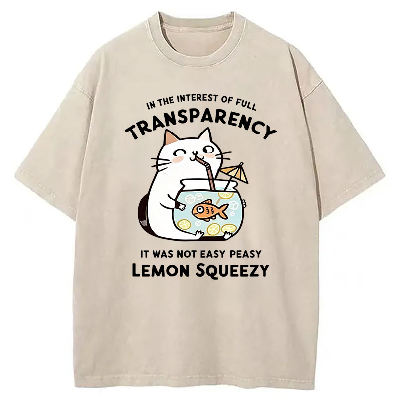 Modecanvas Cat Stealing Fishbowl Lemonade DTG Printing Washed T-Shirt