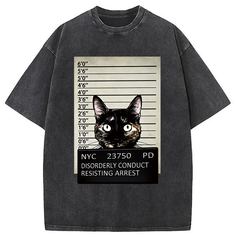 Modecanvas Arrested Black Cat Washed T-Shirt