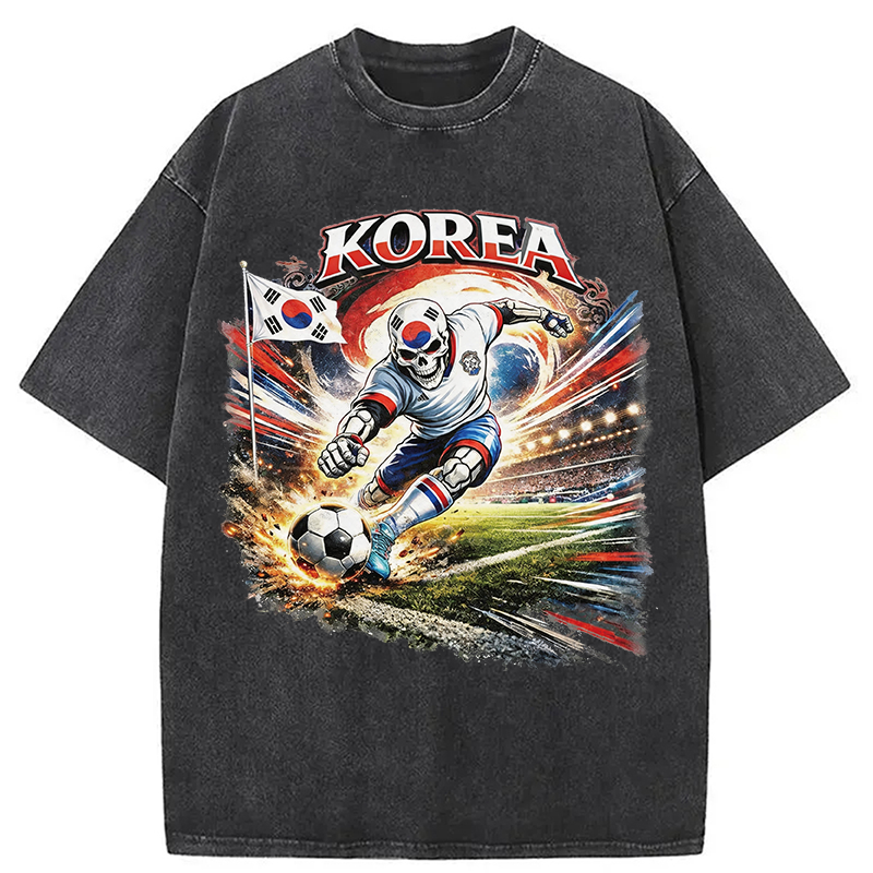 Modecanvas Korea Soccer Vintage DTG Printing Washed T-Shirt