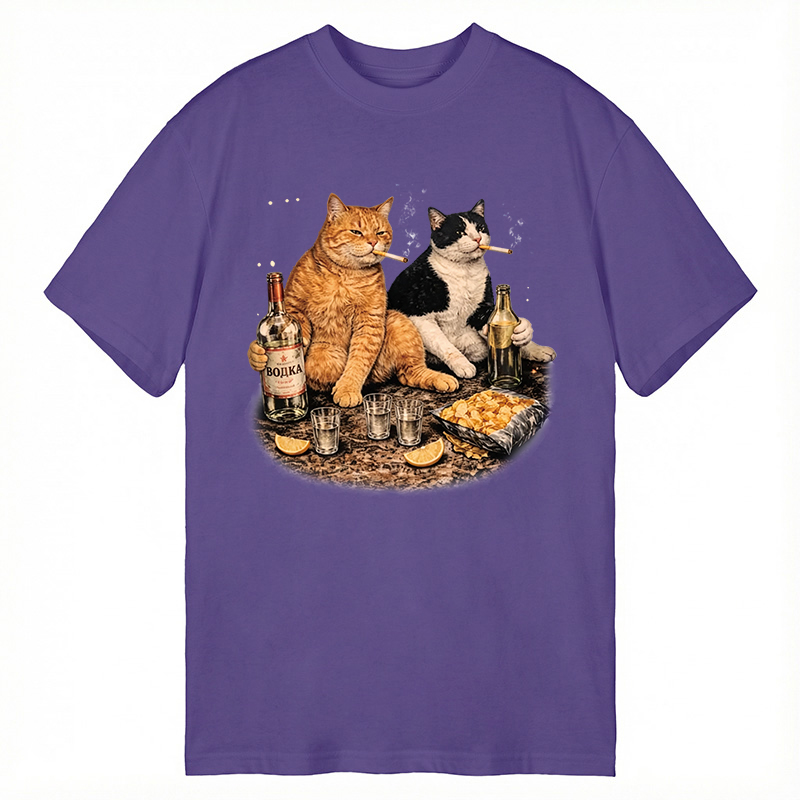 Modecanvas Funny Smoking Cat DTG Printing Classic T-Shirt-modecanvas