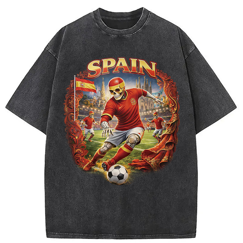 Modecanvas Spain Soccer Vintage DTG Printing Washed T-Shirt