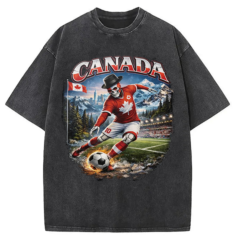 Modecanvas Canada Soccer Vintage DTG Printing Washed T-Shirt