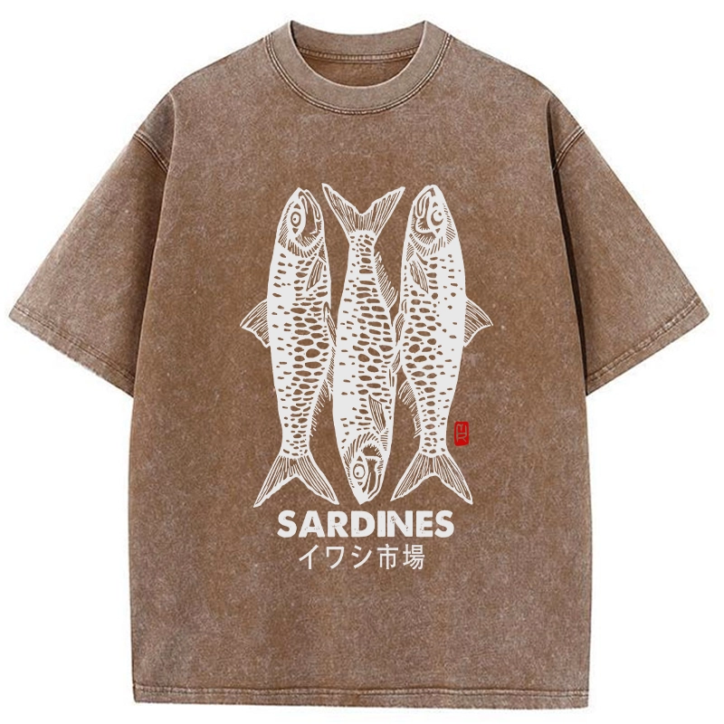 Modecanvas Sardines Market Washed T-Shirt-modecanvas