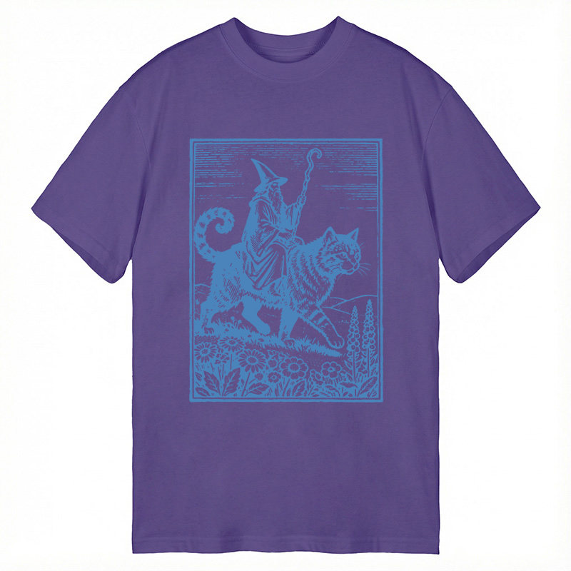 Modecanvas Wizard Cat Rider Vintage DTG Printing Classic T-Shirt-modecanvas
