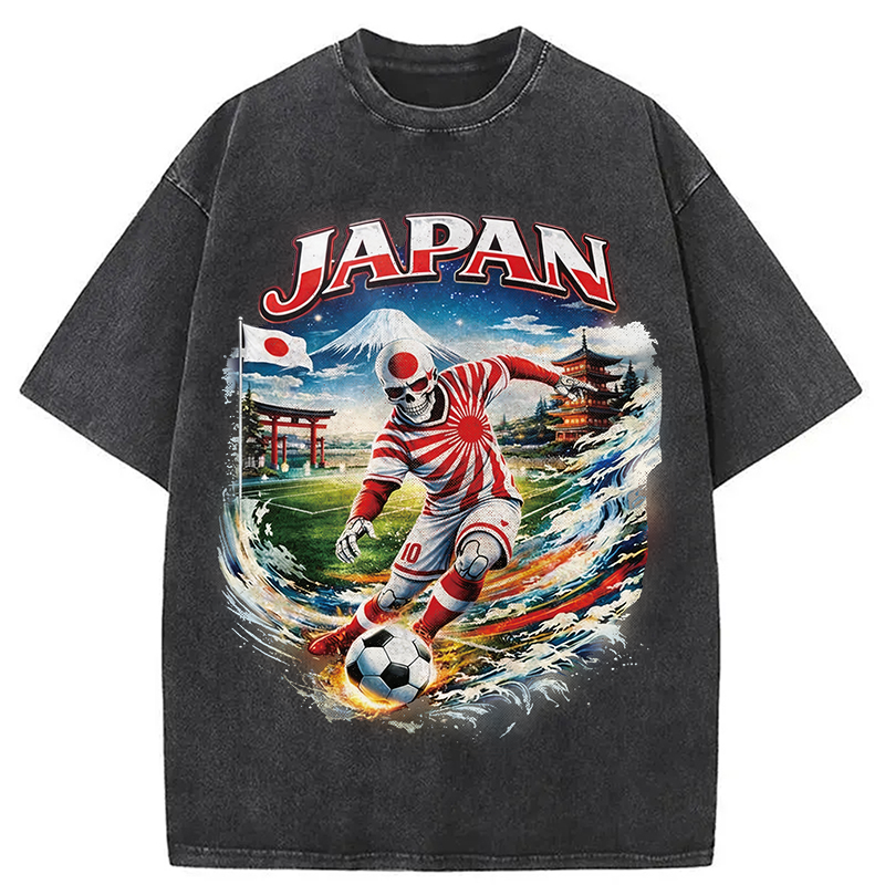 Modecanvas Vintage Japanese Football DTG Printing Washed T-Shirt