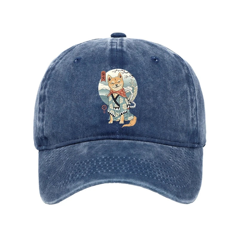 Modecanvas Samurai Shiba Dog Japanese Washed Cap-modecanvas