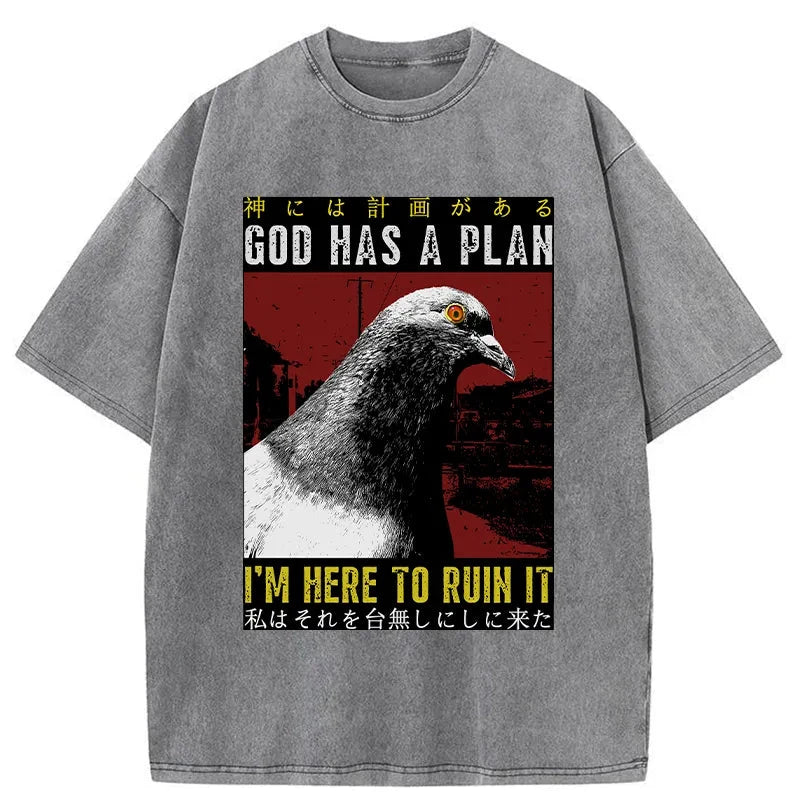 Modecanvas Pigeons That Want To Break The Plan Washed T-Shirt