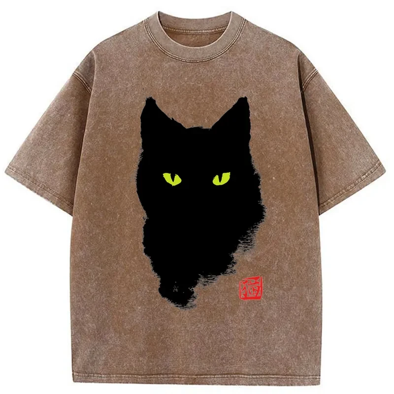 Modecanvas Cat Sharp Gaze Washed T-Shirt