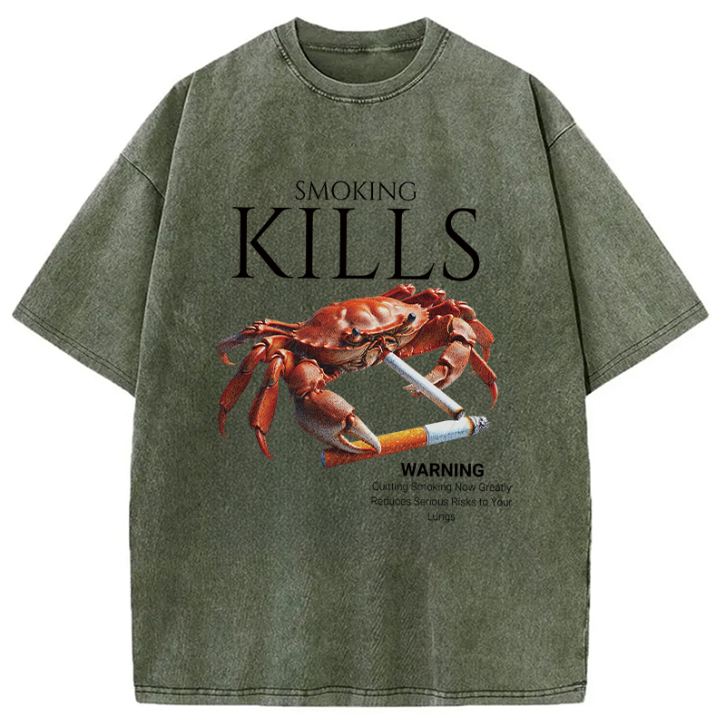 Modecanvas Smoking Kills Crab Washed T-Shirt