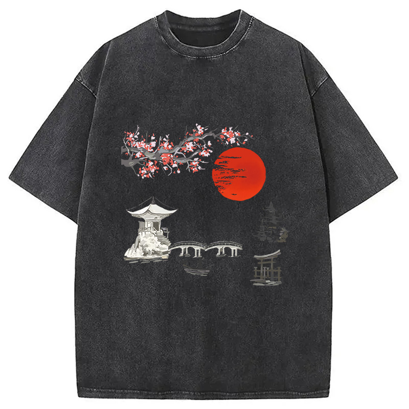 Modecanvas Japanese temple Washed T-Shirt