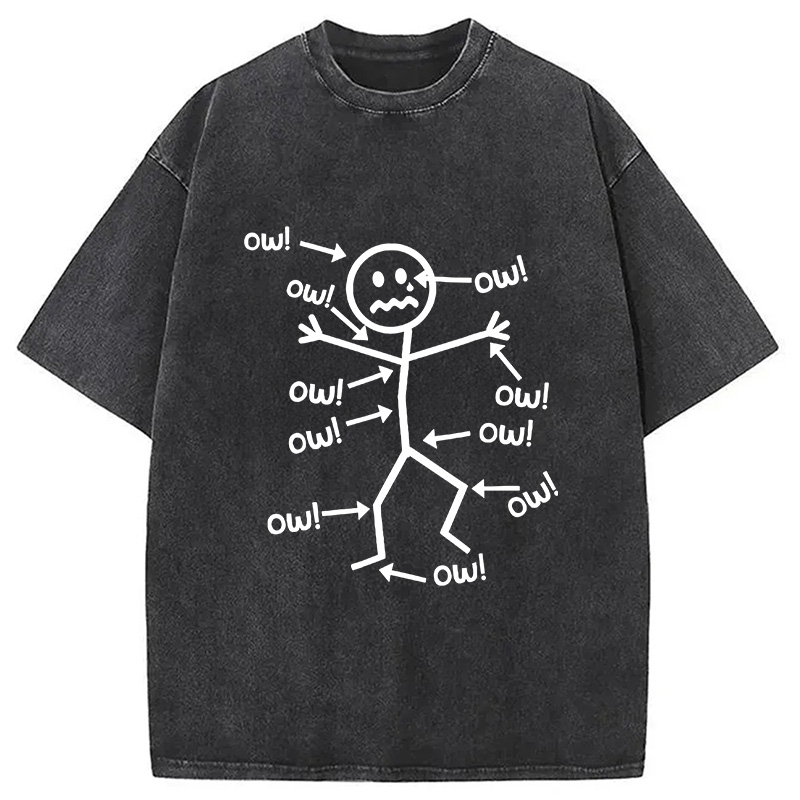 Modecanvas Ow Ow Ow Funny Scream DTG Printing Washed T-Shirt-modecanvas