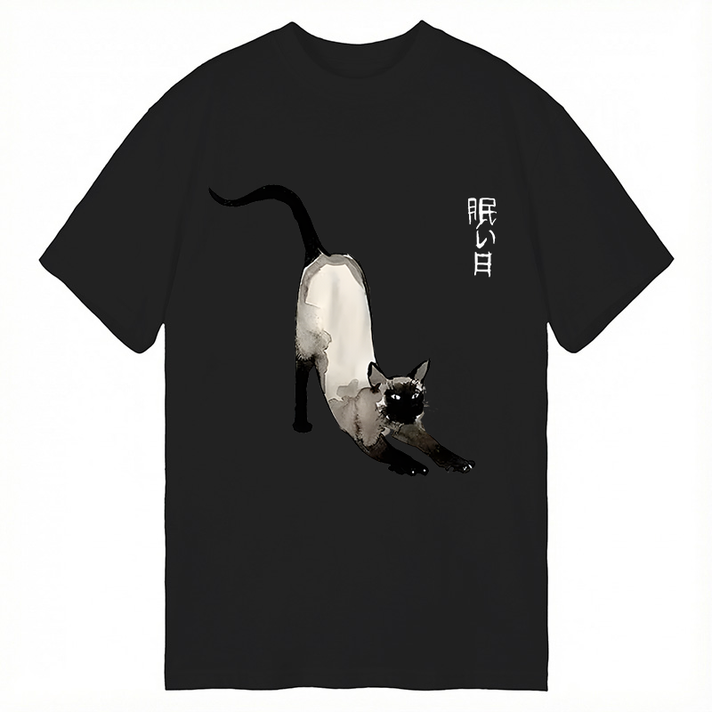 Modecanvas Japanese Siamese Cat DTG Printing Classic T-Shirt-modecanvas